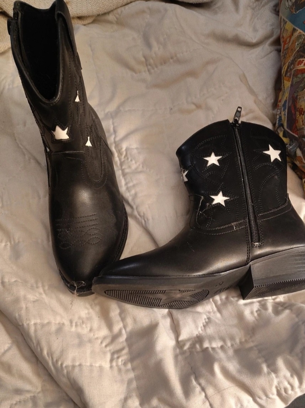 wonder nation Black Ankle Boots with White Star Accents
